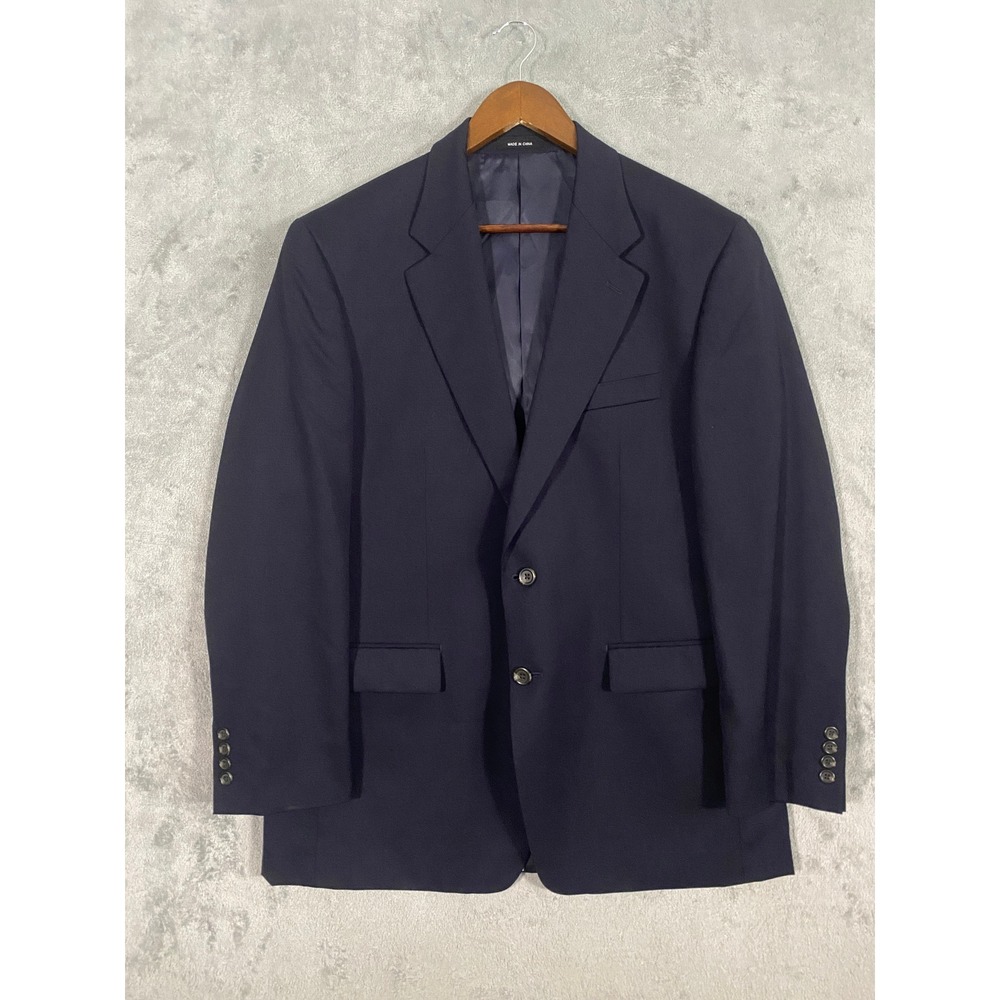 Chaps Blazer Mens 42R Navy Blue Wool Two Button Sport Coat Classic Career Event